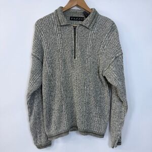 Vintage Pazzo Quarter Zip Pullover Sweater Mens Large Sage Green‎ Beige Knit